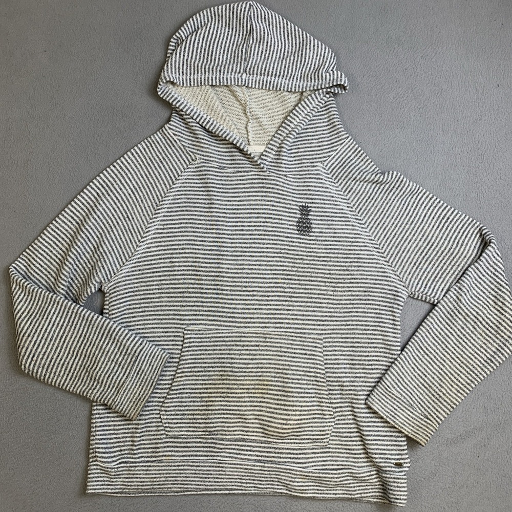 O'Neill Hoodie Women's Size Medium Gray & White Stripe Kangaroo Pouch Pineapple
